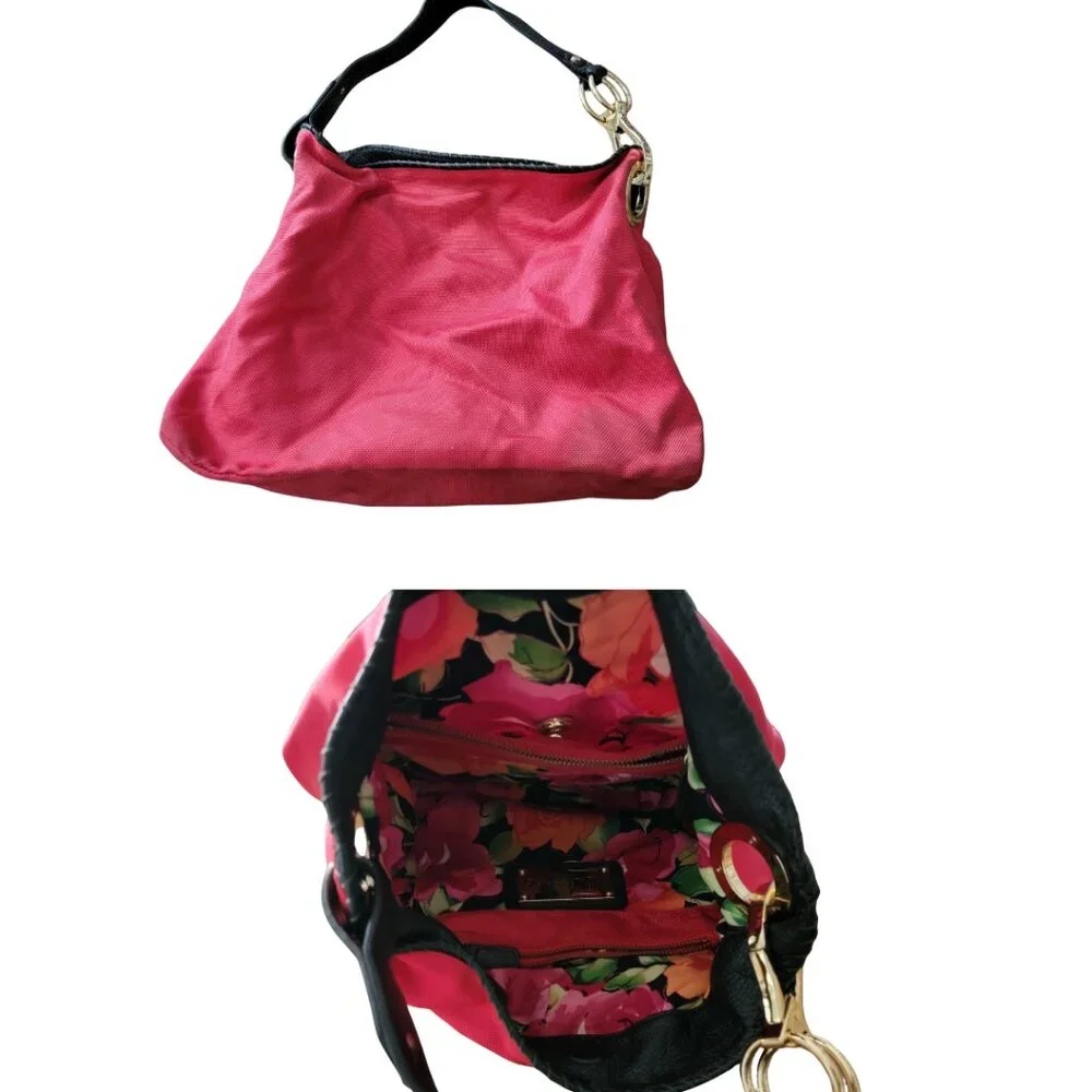 JPK Paris 75 hobo bucket shoulder bag in red nylon with a floral lining